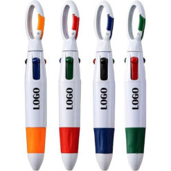 Retractable 4-in-1 Multi-Colored Ink Pen with Carabiner Clip