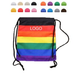 Foldable Polyester Rainbow Drawstring Bag